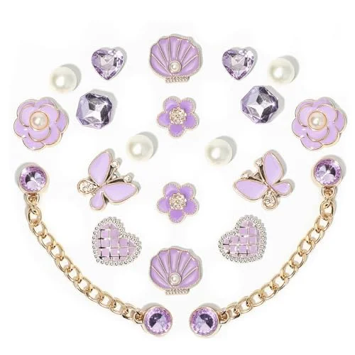 purple and yellow easter jibbitz shoe charm set